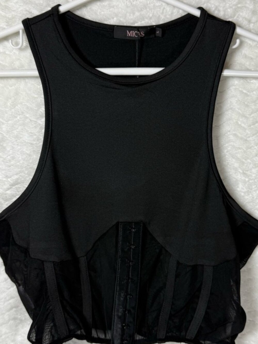 Black Corset-Front Crop Tank